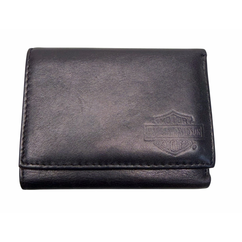 Vintage Harley Davidson Mens Tri-Fold Leather Wallet Black Made In USA